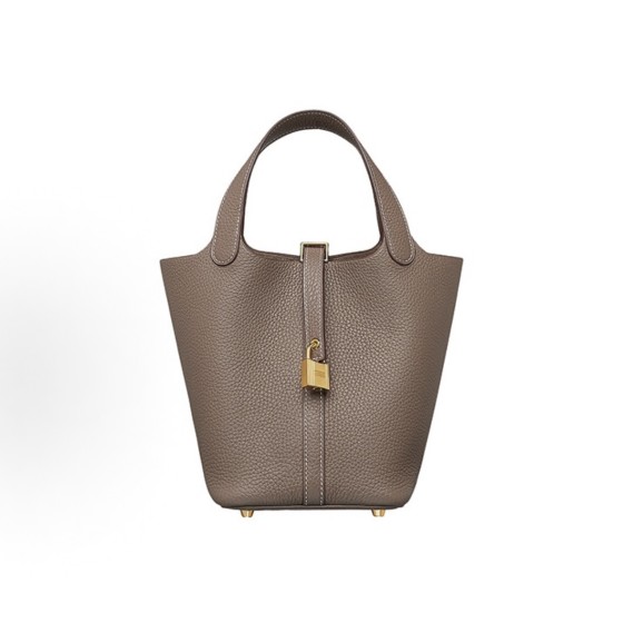 HERMES爱⻢仕 Picotin Lock 18 ⾦扣 ⼥款  Etoupe ⼤象灰